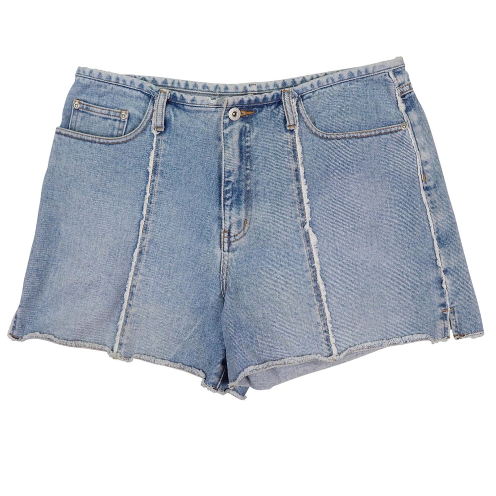 VTG L.A. Blues Denim Shorts Women 14 Blue High Rise Raw Hem Seam Detail